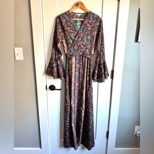 EARTHBOUND Navy Paisley Maxi Dress with Rust and Cream Accents